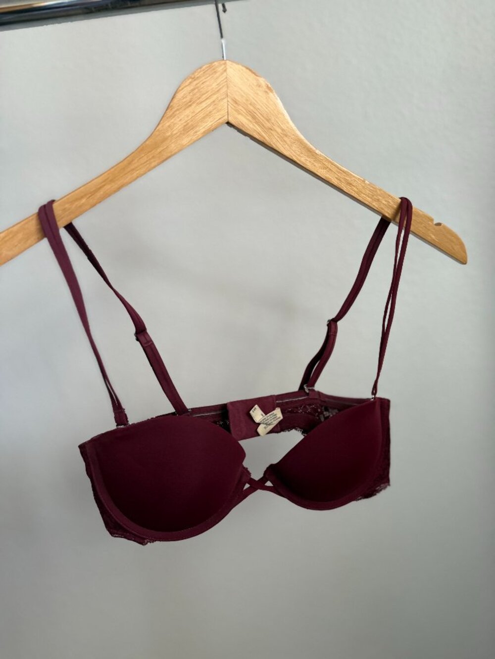 Aerie Real Sunnie Lace Demi Push Up Bra Burgundy Maroon 32B